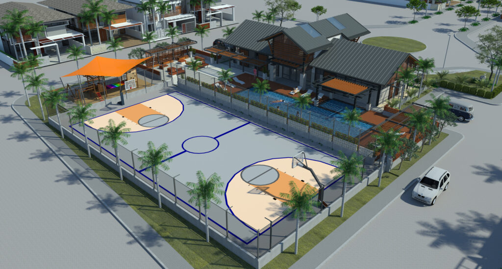 3D Visualization: clubhouse, basketball court & swimming pool in  Town & Country East: Affordable Residential Lots in Talisay City